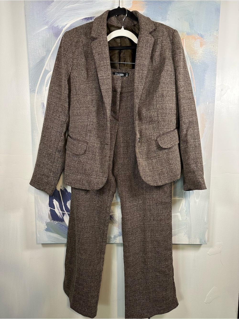 New York & Company 7th Avenue Two Piece Suit Size 12 Brown Tweed Blazer Pants
